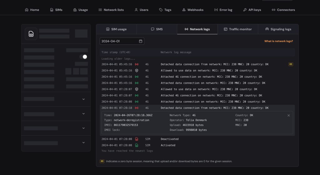 cellular IoT network logs