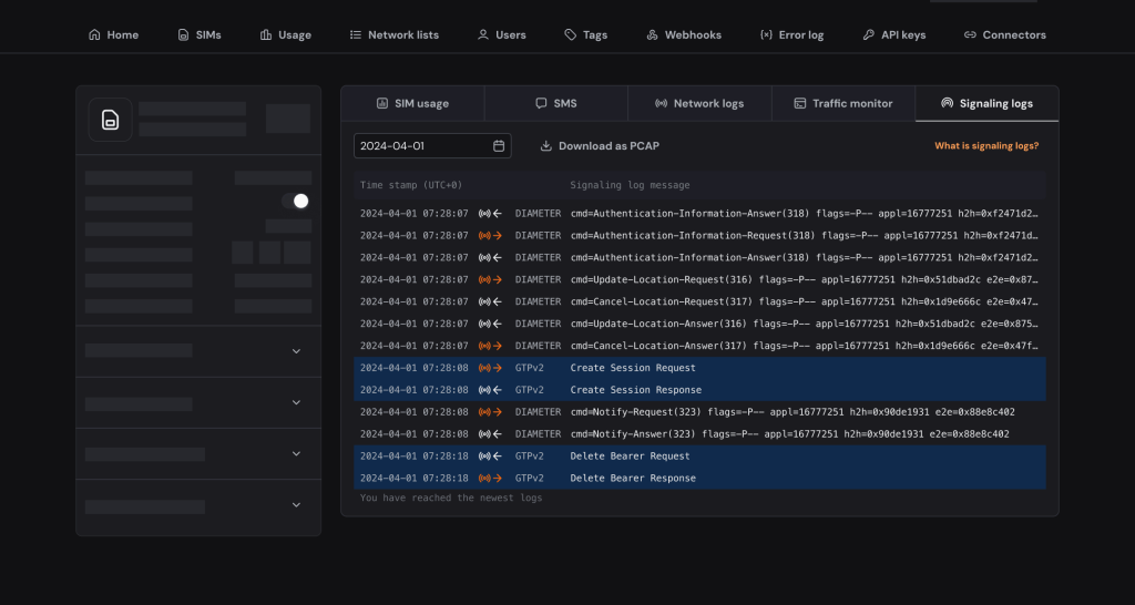 tech signaling logs