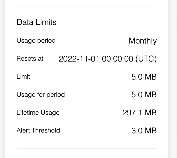 Device data limit settings.